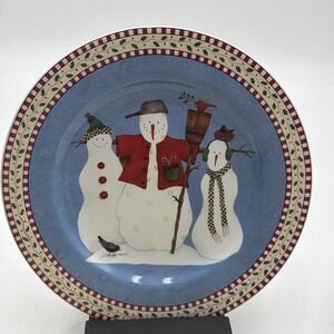 Sakura Debbie Mumm Snowman Rustic Cottage Luncheon Plate 8 1/4"  Stoneware